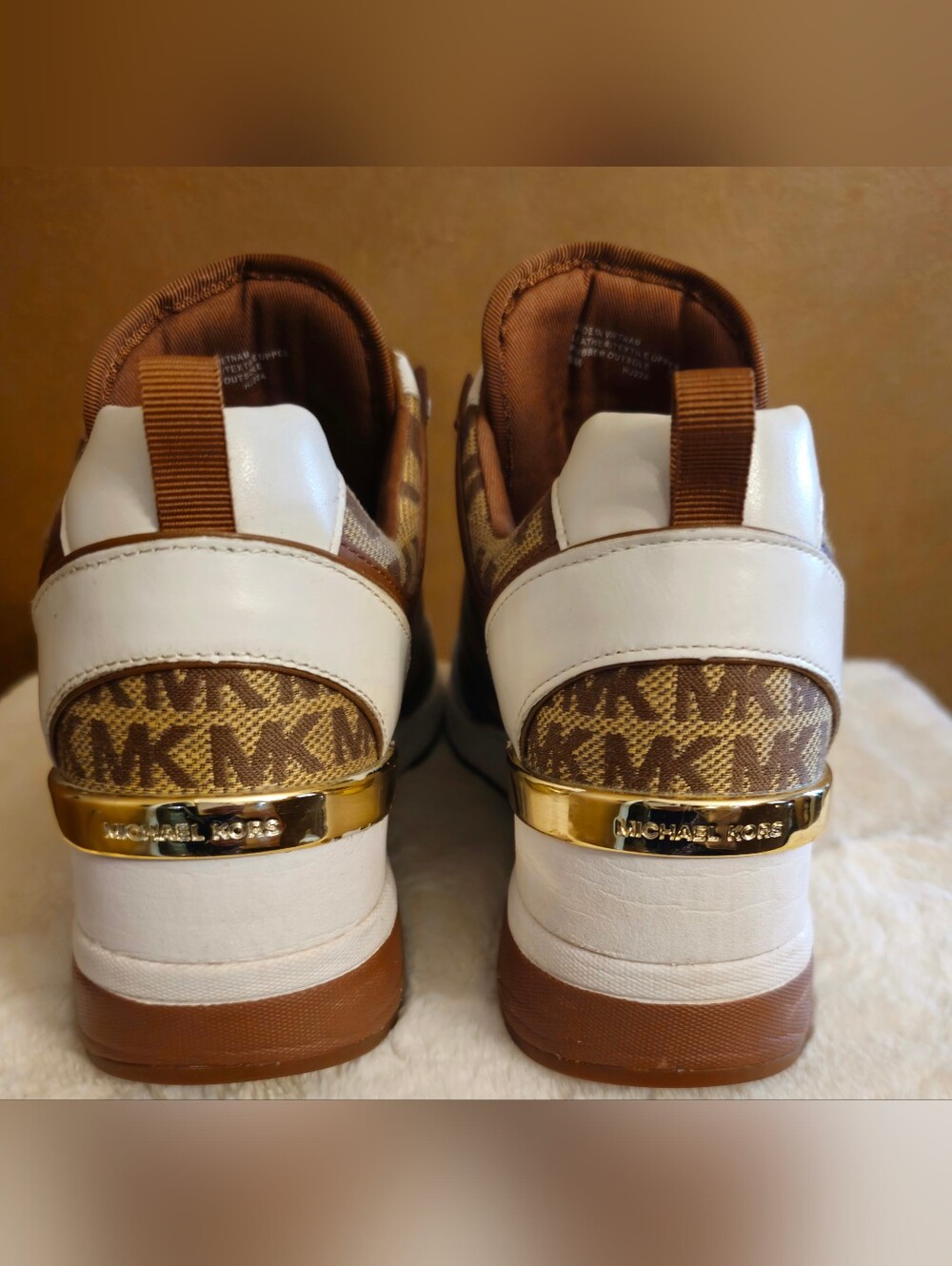 Michael Kors Brown & White MK Logo Wedge Sneakers - Picture 5 of 9